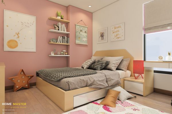 Phòng ngủ con gái với tone màu hồng xinh xắn nhẹ nhàng