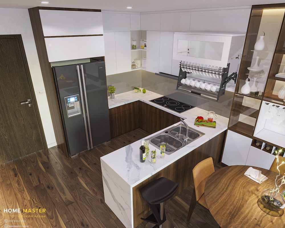 Thiết kế nội thất căn hộ 84 m2 với gian bếp ấm cúng