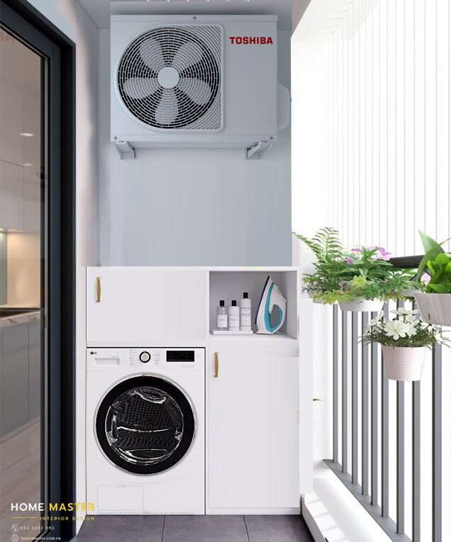 Thiết kế hệ tủ để máy giặt gọn gàng.