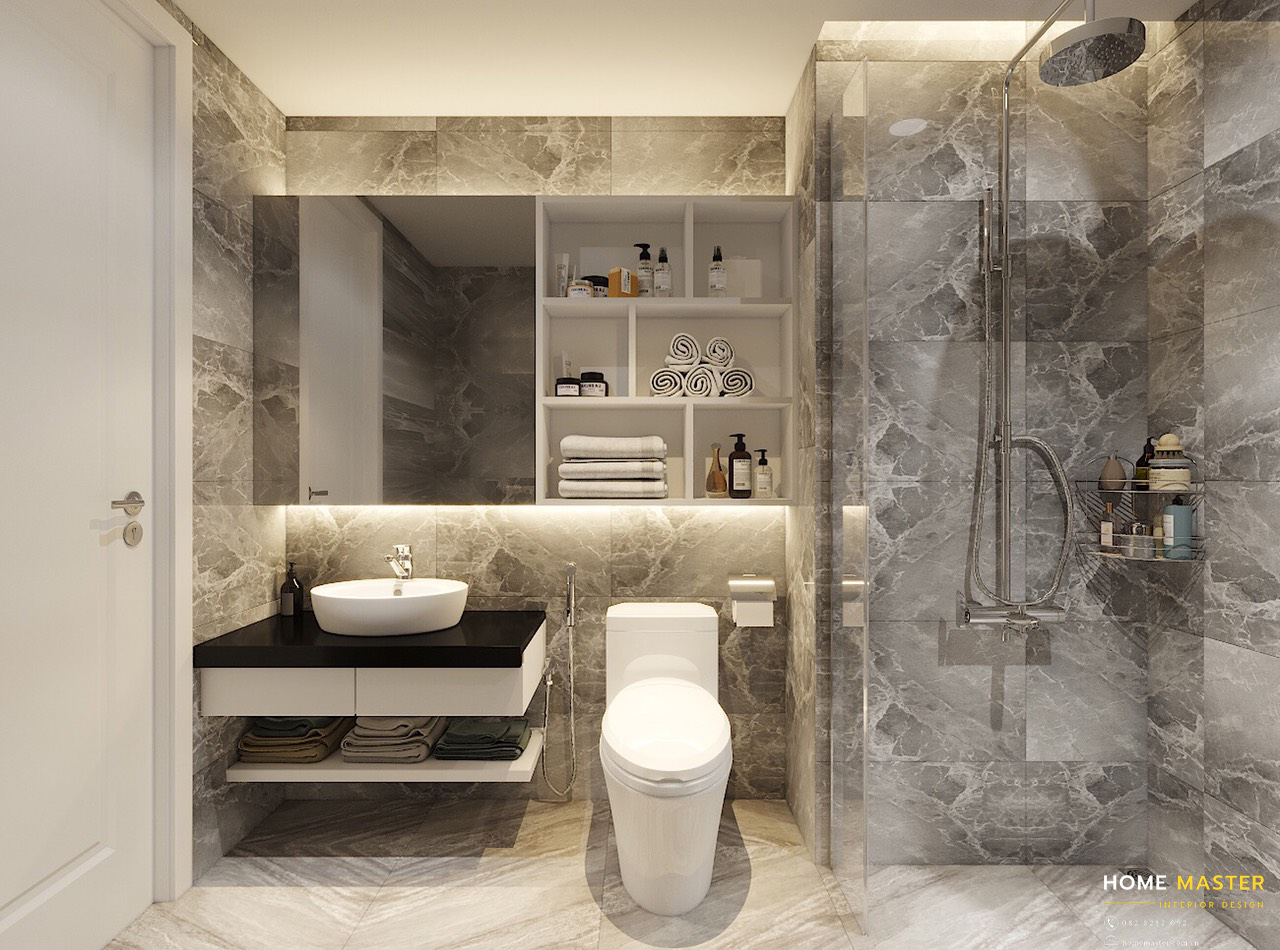 Phòng tắm hiện đại và tinh tế, sử dụng phòng tắm đứng, tiết kiệm diện tích.